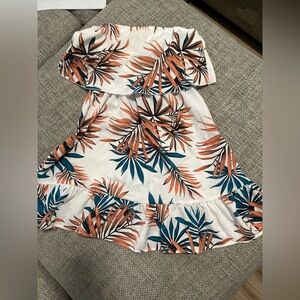 SHEIN Tropical Leaf Print Mini Dress - Orange and Blue